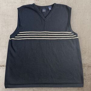 Vintage GAP Sweater Vest Mens Large Navy Blue Single Striped Cotton Preppy Y2K